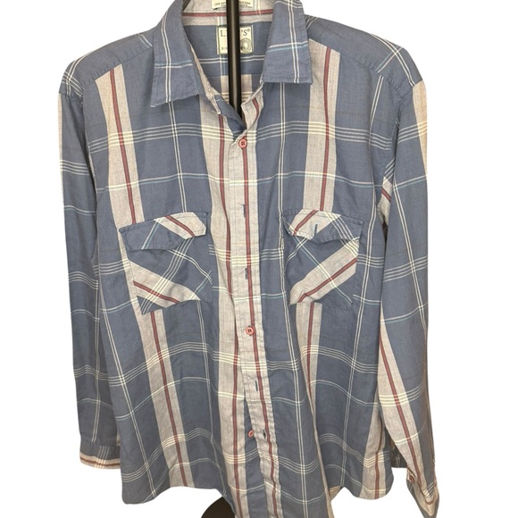 Vintage 80s Levi's Blue and White Plaid Button front Shirt. - Picture 2 of 4